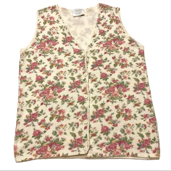 Vintage Sweaters - Erika Grandma Floral Cottage Sweater Vest